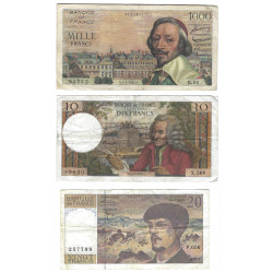 France lot de 3 billets de banque anciens.