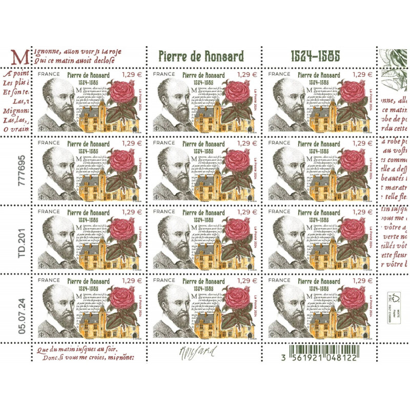 Timbre Pierre de Ronsard en feuillet de France N°F155 neuf**.