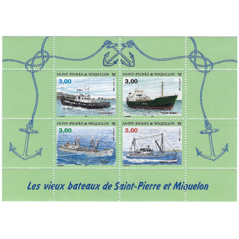 Bloc-feuillet de timbres Saint Pierre et Miquelon N°5 - Les vieux bateaux.