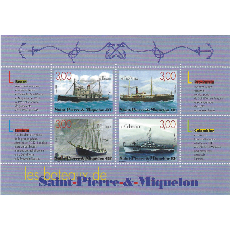 Bloc-feuillet de timbres Saint Pierre et Miquelon N°7 - Les bateaux.