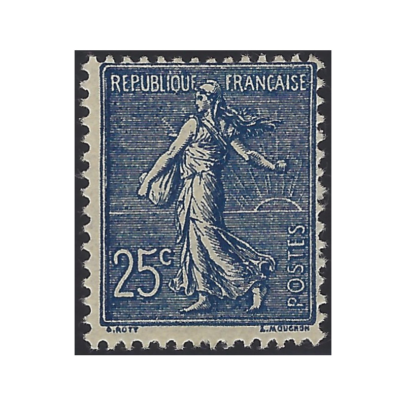 Semeuse lignée timbre de France N°132b bleu-noir neuf*.