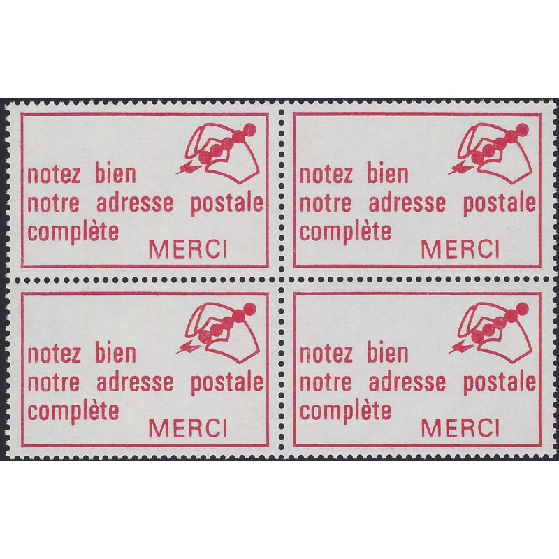 Vignette de propagande Adresse Postale bloc de 4 neuf**.