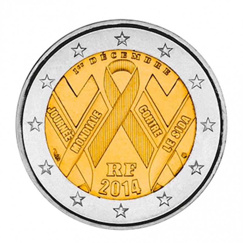 2 euros commémorative France 2014 - SIDACTION, Ruban rouge.