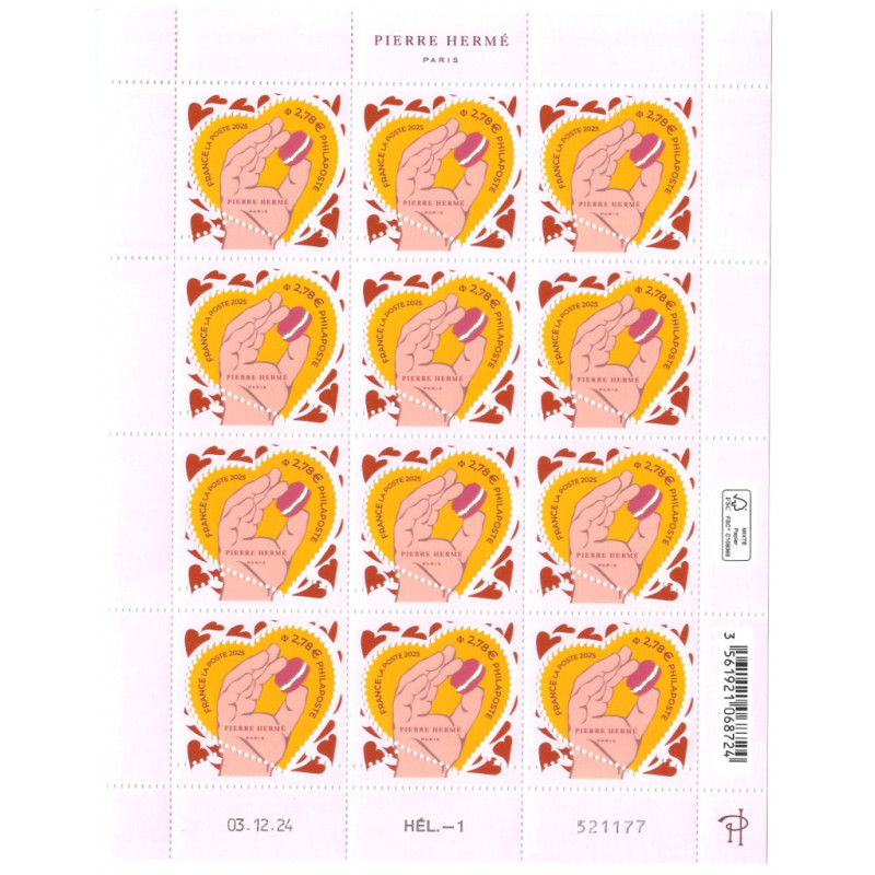 Saint Valentin - Feuillet de 12 timbres Cœur Hermé olfactifs LV 100gr neuf**.