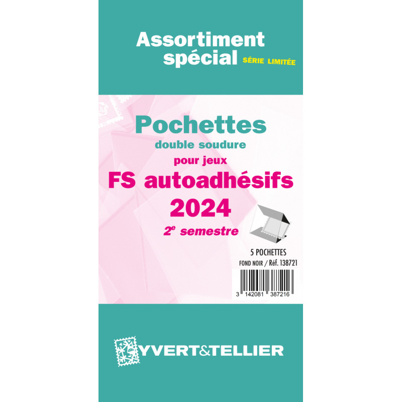 Assortiment de pochettes pour jeux timbres autoadhésifs FO/FS 2024 deuxième semestre.