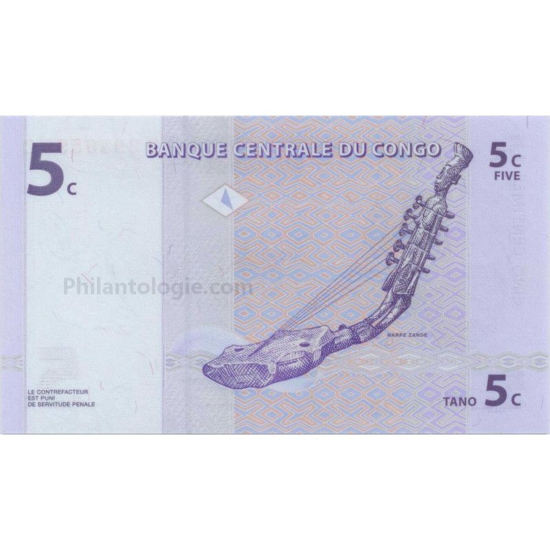 Congo 5 billets de banque neufs.