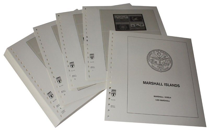 Albums pré imprimées Lindner-T pour collectionner les timbres d’îles Marshall.