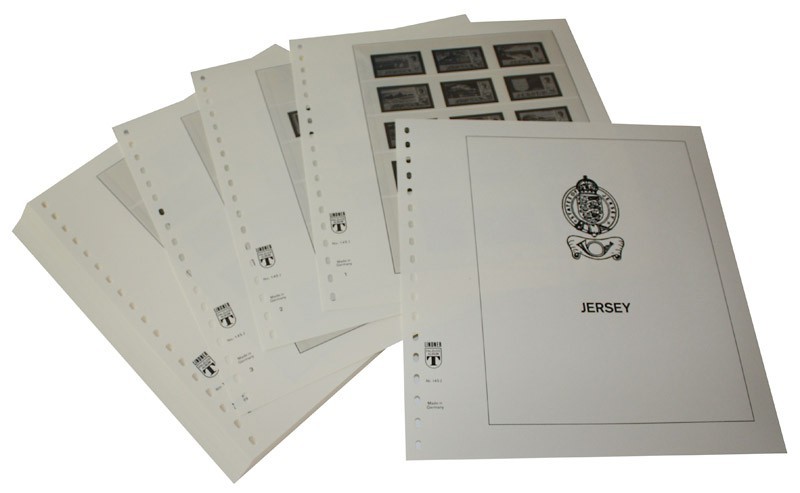 Albums pré imprimées Lindner-T pour collectionner les timbres de Jersey.