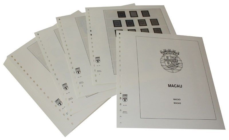 Albums pré imprimées Lindner-T pour collectionner les timbres de Macao parus jusqu'à nos jours.