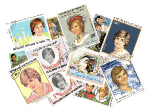Pochettes de timbres thématiques sur les célébrités sélectionnées.